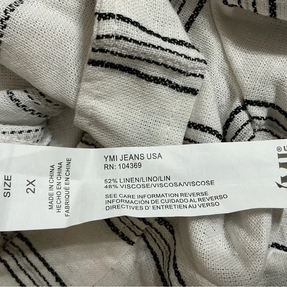 YMI Women's Light Cream Striped Shorts Pockets Linen Blend Plus Size 2X - Picture 8 of 8